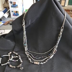 Cookie Lee Silver and Black Necklace Set